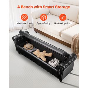 Panca Moderna per Scarpe con Braccioli Arrotondati e Bottoni Trapuntati, Pouf Contenitore con Gambe in Legno Massello, per Ingresso e Camera da Letto - Product Image 4