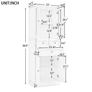 Mobiletto Alto in MDF per Bagno con Quattro Ante e Cassetti, Ripiano Regolabile per Vanità da Bagno - Product Image 6