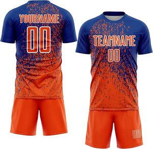 Conjunto de Camisetas de Fútbol Sublimadas Personalizadas, Azul y Naranja, Nombre del Equipo, Número, Unisex, Manga Corta, Poliéster que Absorbe la Humedad, Uniformes para Adultos - Product Image 4