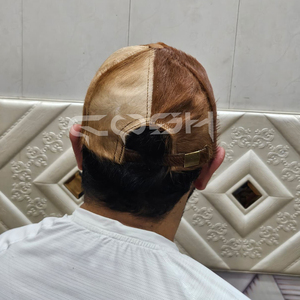 Casquette en cuir de vache faite à la main avec poils, style ranch western - Product Image 4