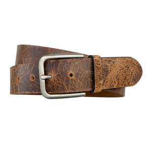 Leather Belt Men Vintage Jeans Belt Full Cowhide Leather Belt Buckle Old <b>Silver</b> 4cm Width - Product Image 1