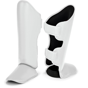 White Color OEM Service Best Supplier Durable Lightweight Boxing MMA Shin Guards Leather Hook and Loop Protective Boxing Gear - Product Image 1