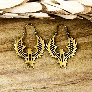 Pendientes de Aro con Diseño de Fénix Tribal, Favoritos del Mercado, Joyería Boho de Latón para Mujer, Acabado de Latón Antiguo, Diseño de Pájaro [Venta al por Mayor/OEM/ODM] - Product Image 1
