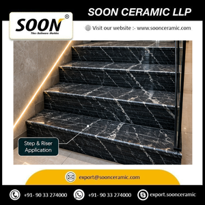 SOON CERAMIC - Grande dalle de marbre calcite noir poli, écologique et moderne, avec des veines blanches, provenant du Rajasthan, pour une utilisation murale et au sol - Product Image 6
