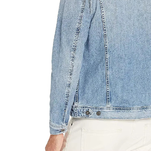 Veste en jean bleu clair pour homme, classique, boutonnée, col rabattu, décontractée, en coton, coupe régulière, pour l'automne, personnalisable OEM - Product Image 4