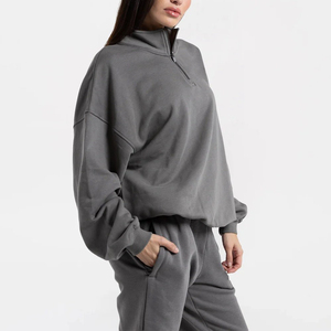 Premium Design Low Price Wholesale Custom Logo Women's <b>Stand</b> Collar Sweatshirts Quarter Zip <b>Drop</b> Shoulder Oversized Comfortable - Product Image 3