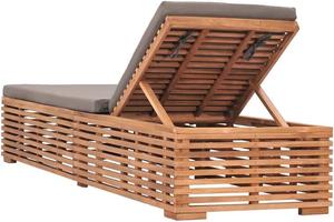Chaise longue en teck avec coussin gris, dossier réglable, lit de jour contemporain pour l'extérieur avec pieds coniques - Product Image 2
