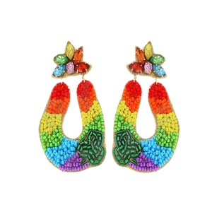 Multi colour Beaded Earrings for Women Patriotic <b>Memorial</b> Day Orange White Blue Colour Fabric Material - Product Image 1