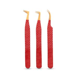Pinzas para pestañas doradas con punta roja de acero inoxidable hechas a medida con punta afilada para una recogida precisa de pestañas - Product Image 2