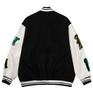 Veste universitaire verte pour homme avec patch brodé, style preppy, col rabattu, pour l'automne - Product Image 3