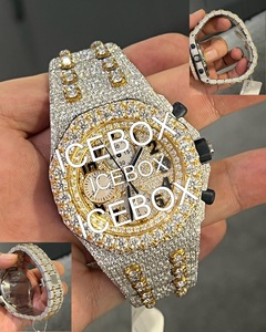 Montre numérique personnalisée en acier inoxydable bicolore, étanche 10 bars, avec verre Moissanite, bracelet à fermoir, style Hip-Hop, boîtier incrusté de pierres - Product Image 3