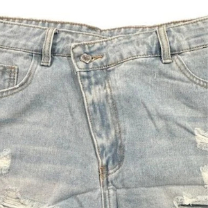 Shorts de Mezclilla Rasgados de Cintura Alta para Hombre, Casuales, de Algodón Lavado, con Cierre de Botones, Color Sólido, Tejido de Tela - Product Image 2