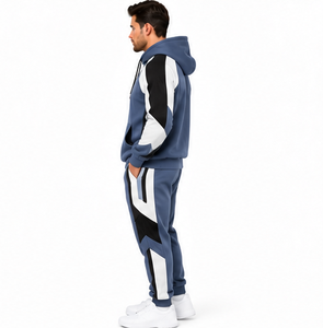 Wholesale Men <b>Black</b> Hooded Track <b>Suit</b> Oversized Sweatshirt Pants With Graphic Print <b>White</b> <b>Stripes</b> Casual Autumn Streetwear Track - Product Image 5