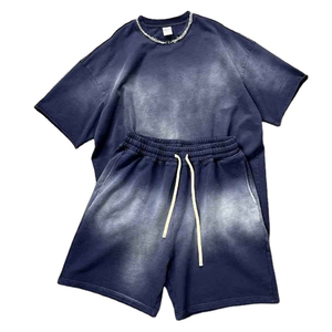Conjunto de Dos Piezas de Alta Calidad, Transpirable y de Secado Rápido para Hombre, Camiseta de Verano con Lavado Ácido Estilo Hip Hop, Mezcla de Poliéster/Algodón, Pantalones Cortos Deportivos para Correr - Product Image 3