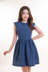 Haute qualité été nuisette robe jeune Style décontracté coupe ample Midi longueur respirant tissé naturel taille mignon - Product Image 3