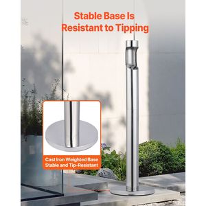 Contenitore cilindrico in acciaio inossidabile per mozziconi di sigaretta, resistente alle intemperie, da esterno, autoportante, con logo stampato - Product Image 4