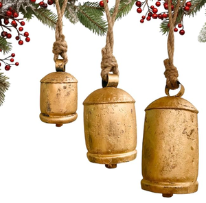 Juego de 3 Campanas Rústicas Navideñas Hechas a Mano de Latón, Campanas de Vaca Colgantes de Metal, Decoraciones Vintage en Oro Antiguo, Venta al Por Mayor - Product Image 2