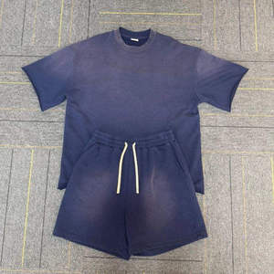 Ensembles d'été en coton de qualité supérieure avec logo personnalisé, t-shirt et short en coton lourd lavé - Product Image 5