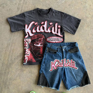 Fabricant sur mesure de vêtements vintage, t-shirts et jorts personnalisés avec impression en relief pour hommes, ensembles pour hommes au design délavé - Product Image 6