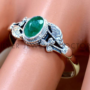 Anillos de Plata de Ley 925 con Esmeralda Verde, Diseño de Hoja, Estilo Boho, Precio al por Mayor, Joyería de Plata - Product Image 2