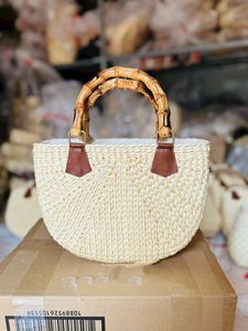 Embroidered Water Hyacinth Beach Handbag & <b>Hat</b> for Summer Beach Handmade Bohemian Style Straw Bag and Embroidered <b>Hat</b> Set Bulk - Product Image 1