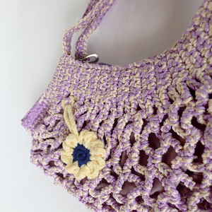 Bolso de Playa de Ganchillo Morado, Estilo Bohemio, con Asa Suave y Parte Superior Abierta, Bolso de Mano para Mujer - Product Image 3