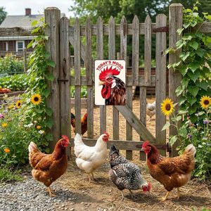 Targa Vintage in Latta con Motivo di Polli, 'L'Umore di Oggi' per Decorazione di Pollaio, Fattoria, Cucina, Giardino, Cortile, Regali a Tema Polli, Insegna da Parete in Legno - Product Image 2