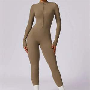 Custom Backless Yoga Jumpsuit Breathable One Piece Fitness Bodysuit Front Zip Workout <b>Romper</b> Naked Feel Winter Sports Wear - Product Image 1