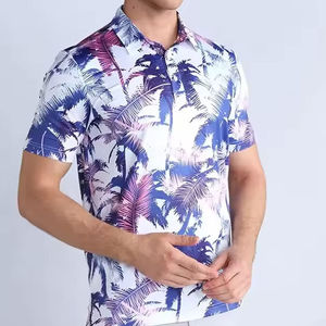 Custom Printed <b>Tropical</b> Palm Polo <b>Shirt</b> <b>Mens</b> Summer Short Sleeve Breathable Polyester Golf Casual <b>Shirt</b> Bulk OEM Supply - Product Image 3