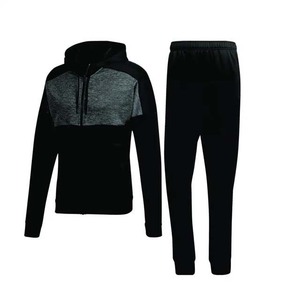 Men's Black Gray Color Blocking Tracksuit Full <b>Zip</b> <b>Hooded</b> Sporty Regular Fit Polyester Autumn Wear With Side Pockets - Product Image 3