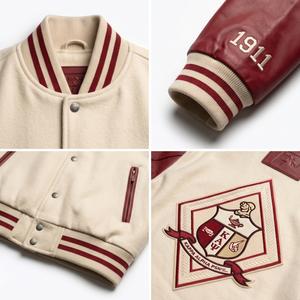 Blouson universitaire en laine méltone pour homme, personnalisé, avec manches en cuir pleine fleur, vêtement d'extérieur de luxe style streetwear, vierge, vente en gros - Product Image 4