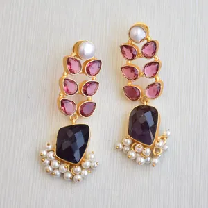 Crystals Handmade Drop Earrings Gold Plated Fashion Jewelry Suppliers Unique Designer Natural Stone Jewellery Earrings Sellers