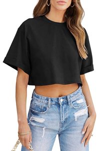 Ropa informal para mujer, para uso en interiores y exteriores, con protección solar, que absorbe la humedad, de algodón y poliéster, transpirable, ecológica, estilo crop. - Product Image 5
