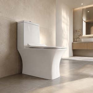 WC monobloc à cuvette allongée, double chasse à gravité, design contemporain, à poser au sol, siphon en P en céramique - Product Image 3