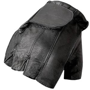 Gants de moto et de fitness en cuir de vachette noir élite, demi-doigts, avec fermeture sécurisée au poignet, haute qualité, personnalisables - Product Image 1