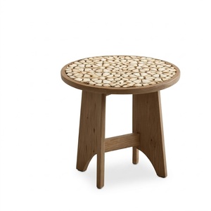 Mesa Auxiliar Redonda de Madera con Acabado en Nogal y Base de Anillo Metálico, Diseño Moderno de Mediados de Siglo para Sala de Estar, Muebles para el Hogar - Product Image 3