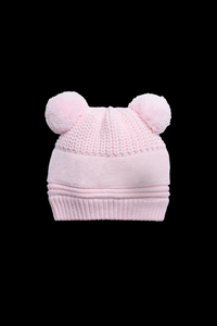 Gorro de Punto Rosa para Bebés Niñas, Lindo Gorro de Invierno con Doble Pompón para Recién Nacidos - Product Image 4
