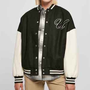 Veste universitaire noire pour femme avec broderie de lettres blanches sur les manches, coupe classique, pour l'automne - Product Image 1