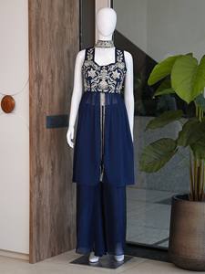 Vestido de Fiesta Rangoli para Mujer con Bordado y Lentejuelas, Sin Arrugas y de Secado Rápido, para Todas las Temporadas, Ideal para Bodas y Diwali - TENNECY - Product Image 4