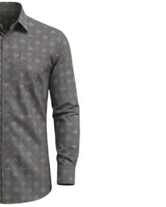 Camisa de Vestir Personalizada para Hombre, Color Gris Oscuro, Estampada, Corte Entallado, Botones, Manga Larga, Informal, Formal, para Oficina, Mezcla de Algodón, OEM Personalizado - Product Image 3