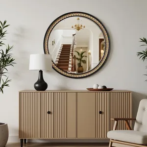 Miroir mural circulaire en verre avec cadre orné, décoration moderne du milieu du siècle pour entrée et intérieur de maison - Product Image 1