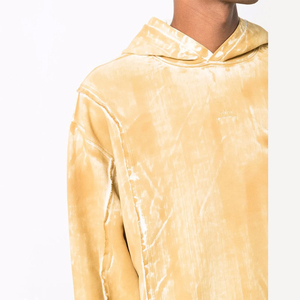 Sudadera con Capucha Extra Grande de Terciopelo para Hombre, Teñida, Color Amarillo Sólido, Corte Regular, Estilo Otoñal - Product Image 3