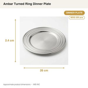 Handmade SS304 Dinner <b>Plate</b> 26 cm Satin Bright with Three Raised Ambar Turned <b>Rings</b> Elegant Ins Style for Home Decor Hotel Use - Product Image 4