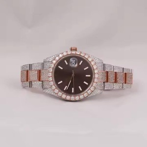 Nouvelle tendance, montre de luxe unisexe en acier inoxydable quartz, design hip-hop entièrement serti de diamants, boucle cachée, montre en cristal saphir - Product Image 1