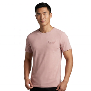<b>Men's</b> Pink Short Sleeve T-Shirt Embossed Logo O-Neck Regular Fit Casual Jersey Cotton <b>Top</b> - Product Image 2