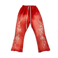 Pantalon de survêtement unisexe en coton épais à taille mi-haute et jambe large avec motif flamme, coupe ample élastique, style streetwear et hip-hop