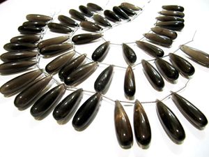 Perles lisses en forme de goutte d'eau en quartz fumé naturel, taille environ 1 pouce de long - Product Image 3