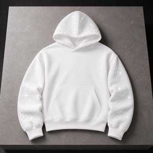 Sweat-shirt à capuche zippé blanc pour homme, imprimé pailleté, coupe classique, décontracté, en molleton bouclette 100% coton, poche kangourou, service OEM - Product Image 1