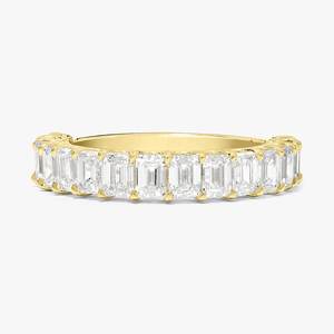 Bague d'éternité 3/4 en or massif 10K 14K avec émeraude et diamant de laboratoire, empilable, minimaliste, pour usage quotidien, bijoux fins, vente en gros - Product Image 1