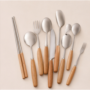 Juego de Cubiertos de Acero Inoxidable de Alta Calidad con Mango de Madera Natural, Juego de Cubiertos Pulidos a Espejo Personalizados para el Hogar y Hoteles - Product Image 3